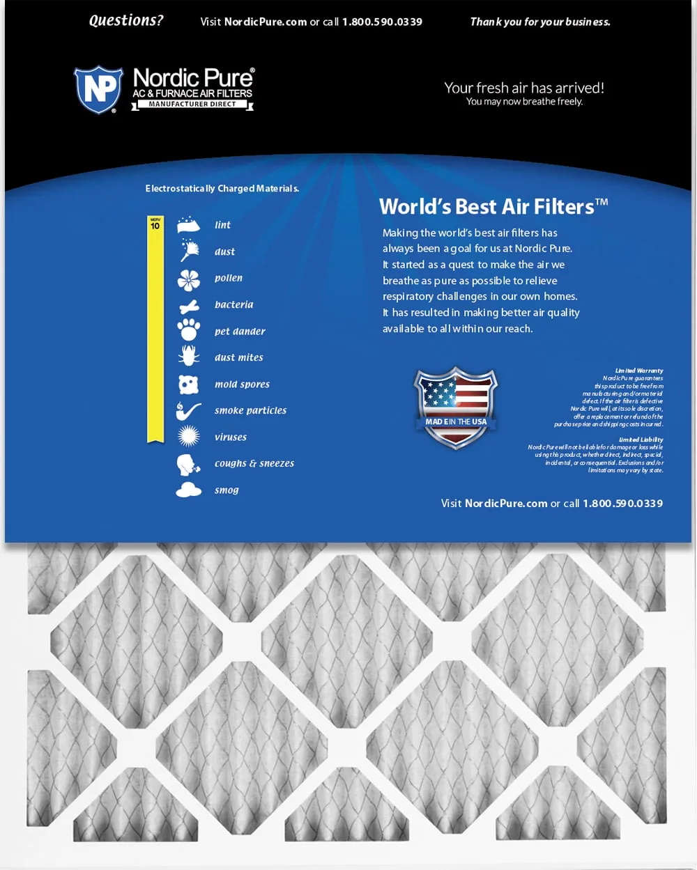 16x20x1 (15_1/2x19_1/2) Pleated MERV 10 Air Filters 6 Pack