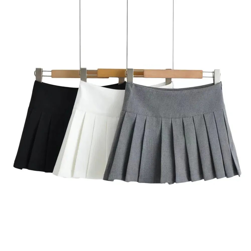 2022 Sexy girl side slit pleated skirt high waist with pants new college mini skirt