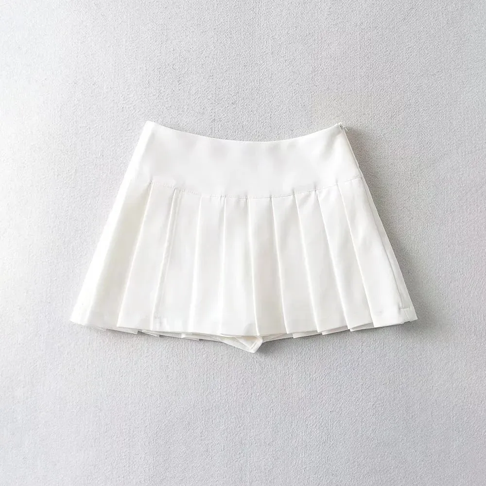 2022 Sexy girl side slit pleated skirt high waist with pants new college mini skirt