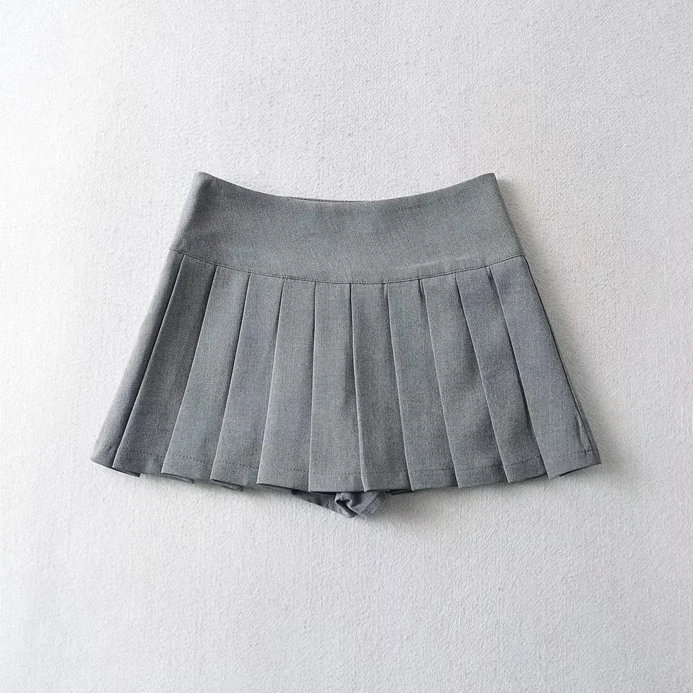 2022 Sexy girl side slit pleated skirt high waist with pants new college mini skirt