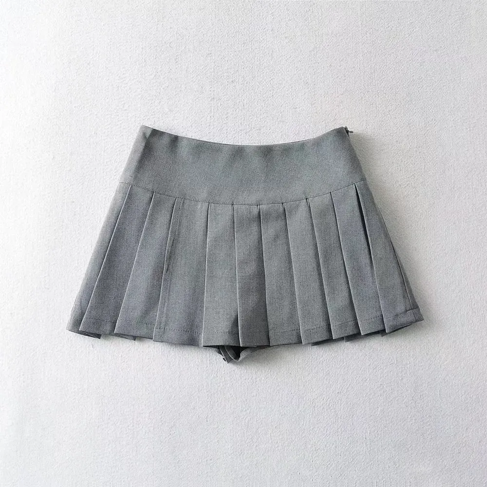 2022 Sexy girl side slit pleated skirt high waist with pants new college mini skirt