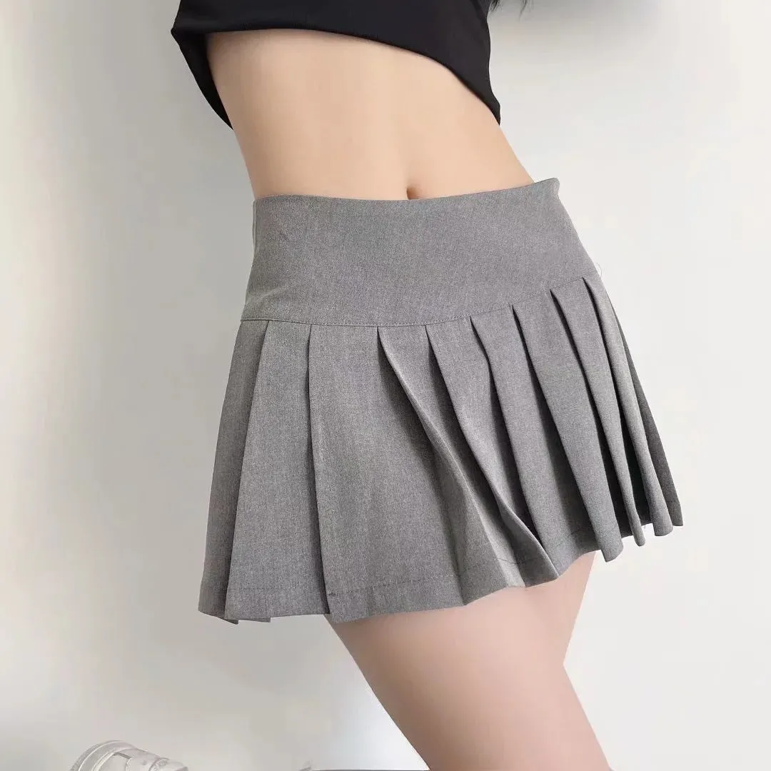 2022 Sexy girl side slit pleated skirt high waist with pants new college mini skirt