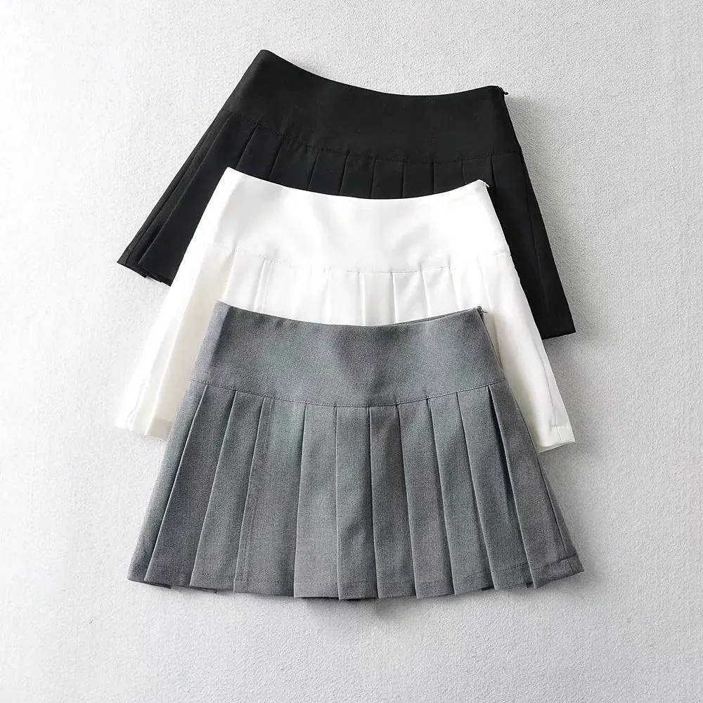 2022 Sexy girl side slit pleated skirt high waist with pants new college mini skirt