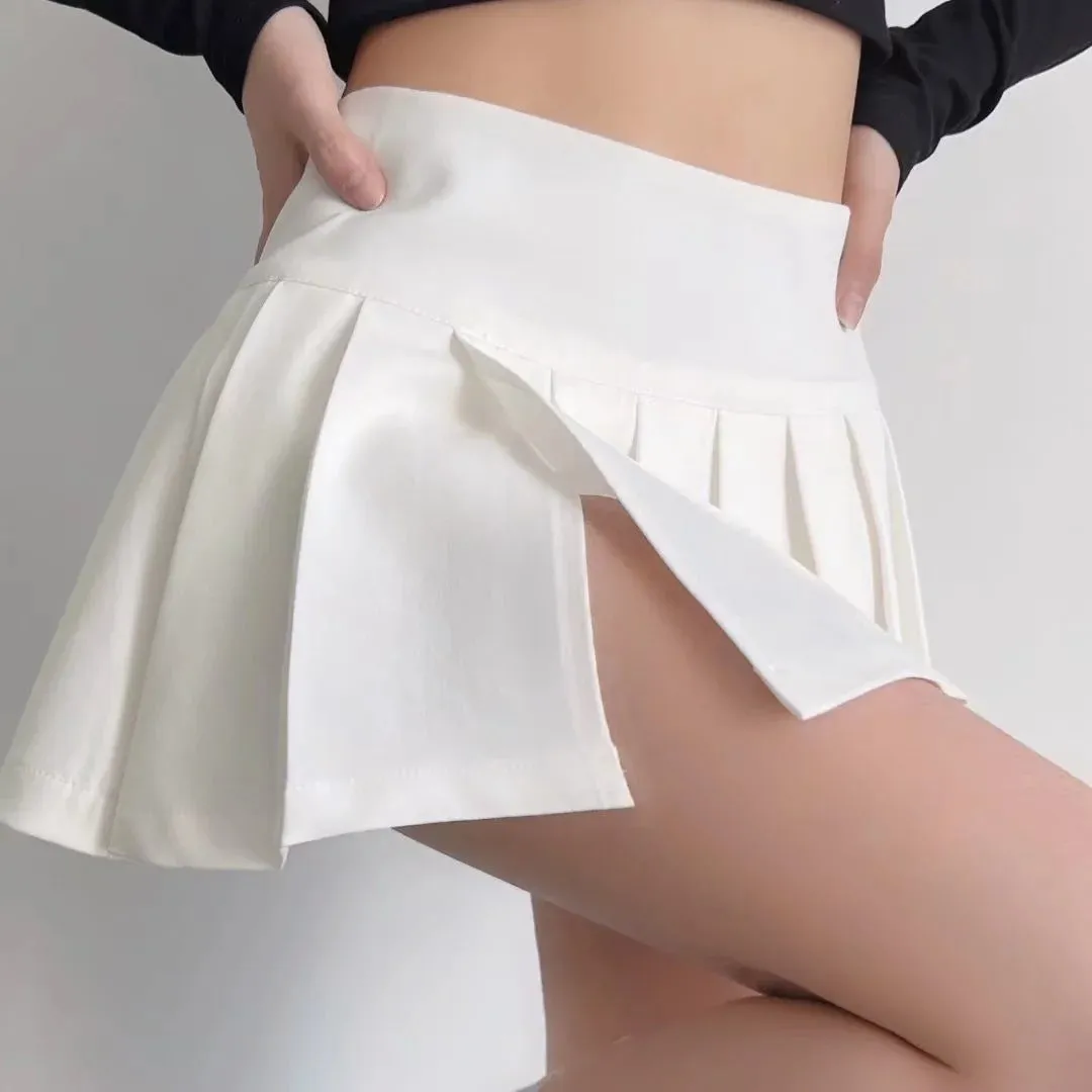 2022 Sexy girl side slit pleated skirt high waist with pants new college mini skirt