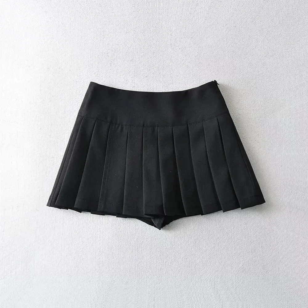 2022 Sexy girl side slit pleated skirt high waist with pants new college mini skirt