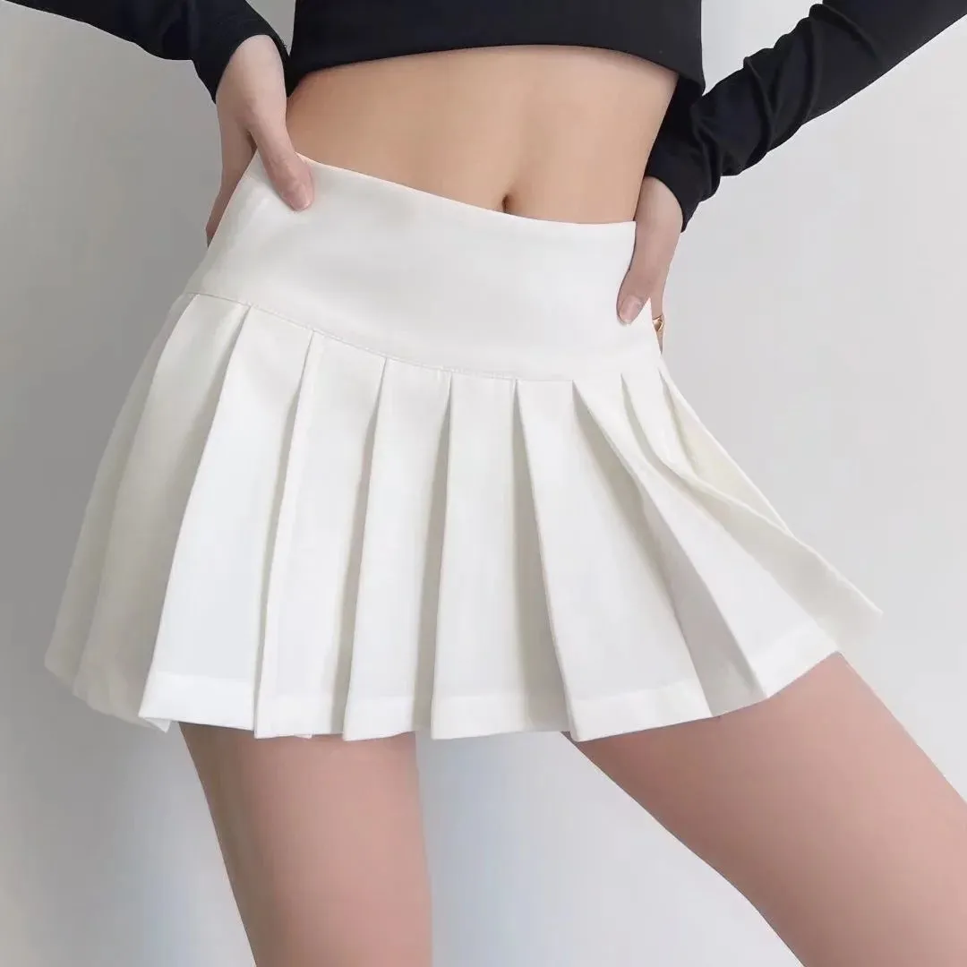 2022 Sexy girl side slit pleated skirt high waist with pants new college mini skirt