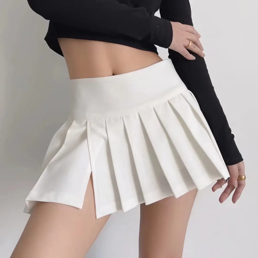 2022 Sexy girl side slit pleated skirt high waist with pants new college mini skirt