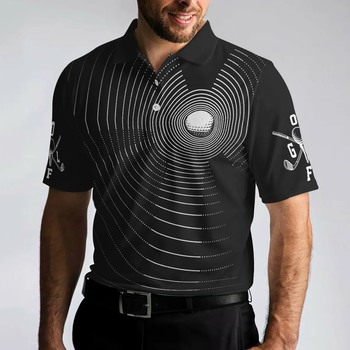 3D Effect Gold Ball And Golfer All Over Print Polo Shirt For Men, Best Golf Shirt For Men