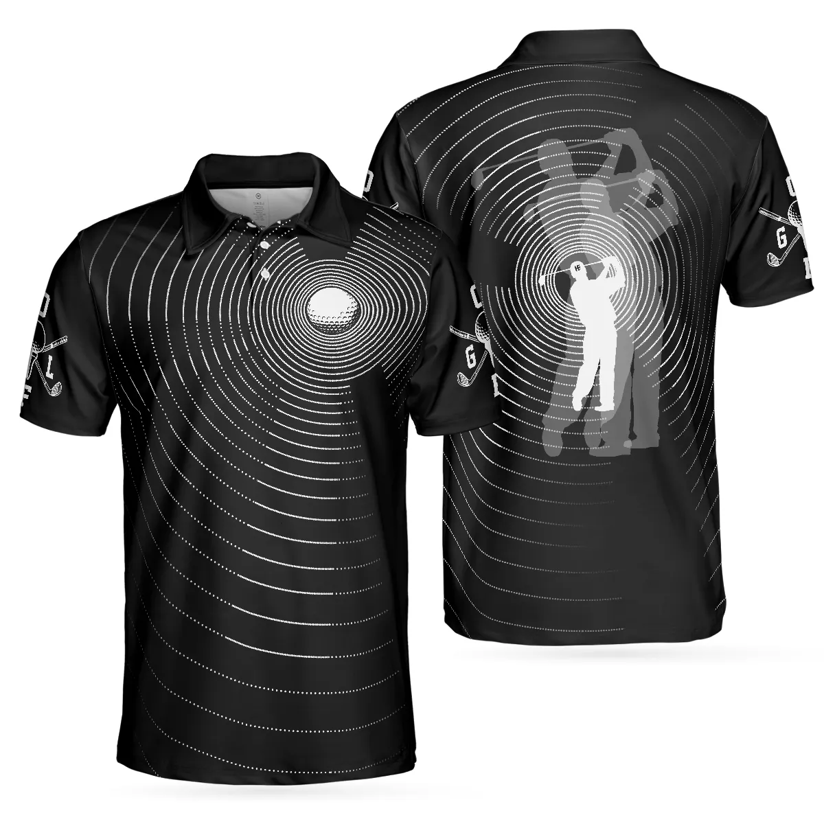 3D Effect Gold Ball And Golfer All Over Print Polo Shirt For Men, Best Golf Shirt For Men