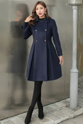 60s Inspired Fit and Flare Wool Coat Women C2581