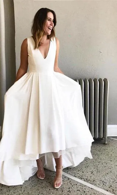 A line High Low V-neckline Informal Wedding Dress