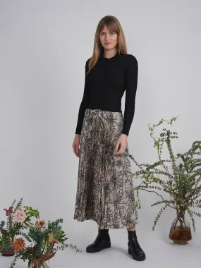 Accordian Pleated Printed Chiffon Midi Skirt