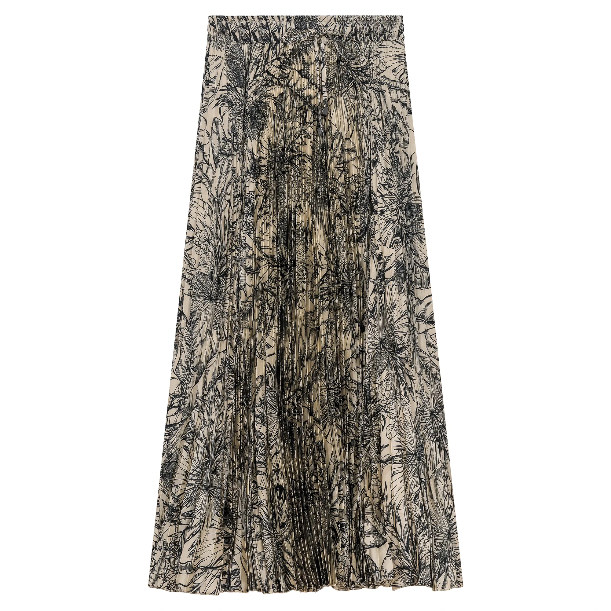 Accordian Pleated Printed Chiffon Midi Skirt