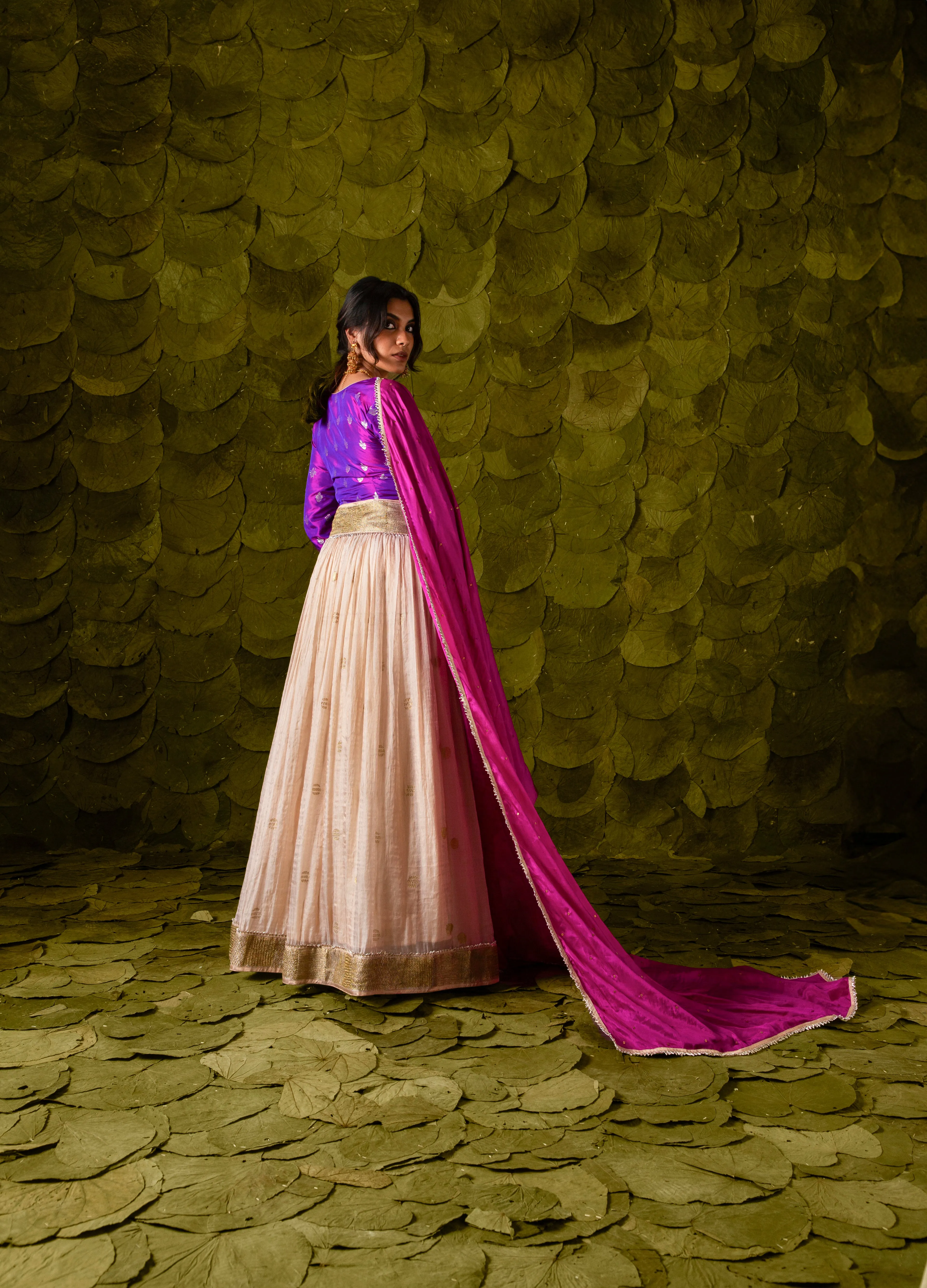 Aṭṭige (ಅತ್ತಿಗೆ) Lehenga in Grape Purple and Rose Dust Off-White