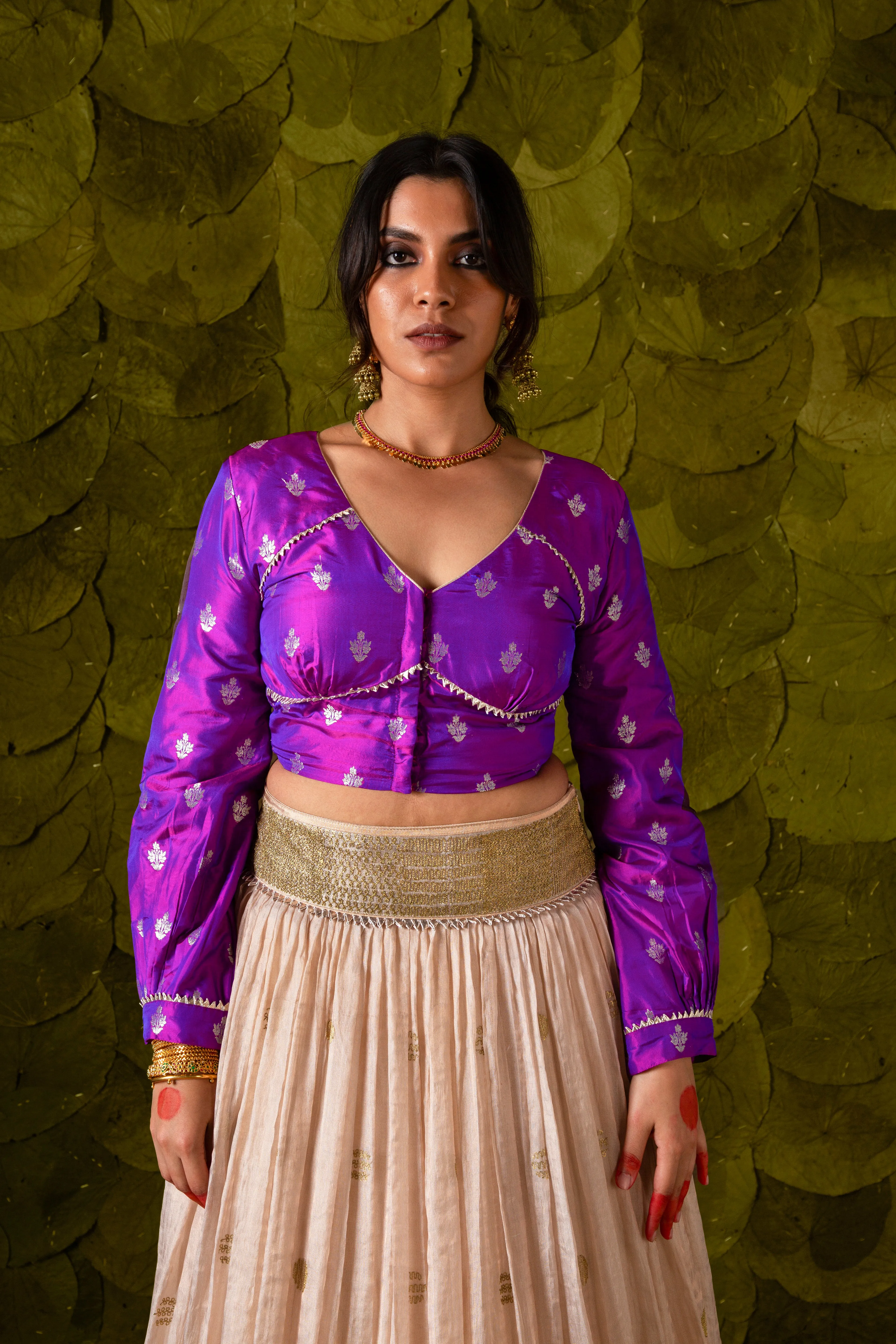 Aṭṭige (ಅತ್ತಿಗೆ) Lehenga in Grape Purple and Rose Dust Off-White