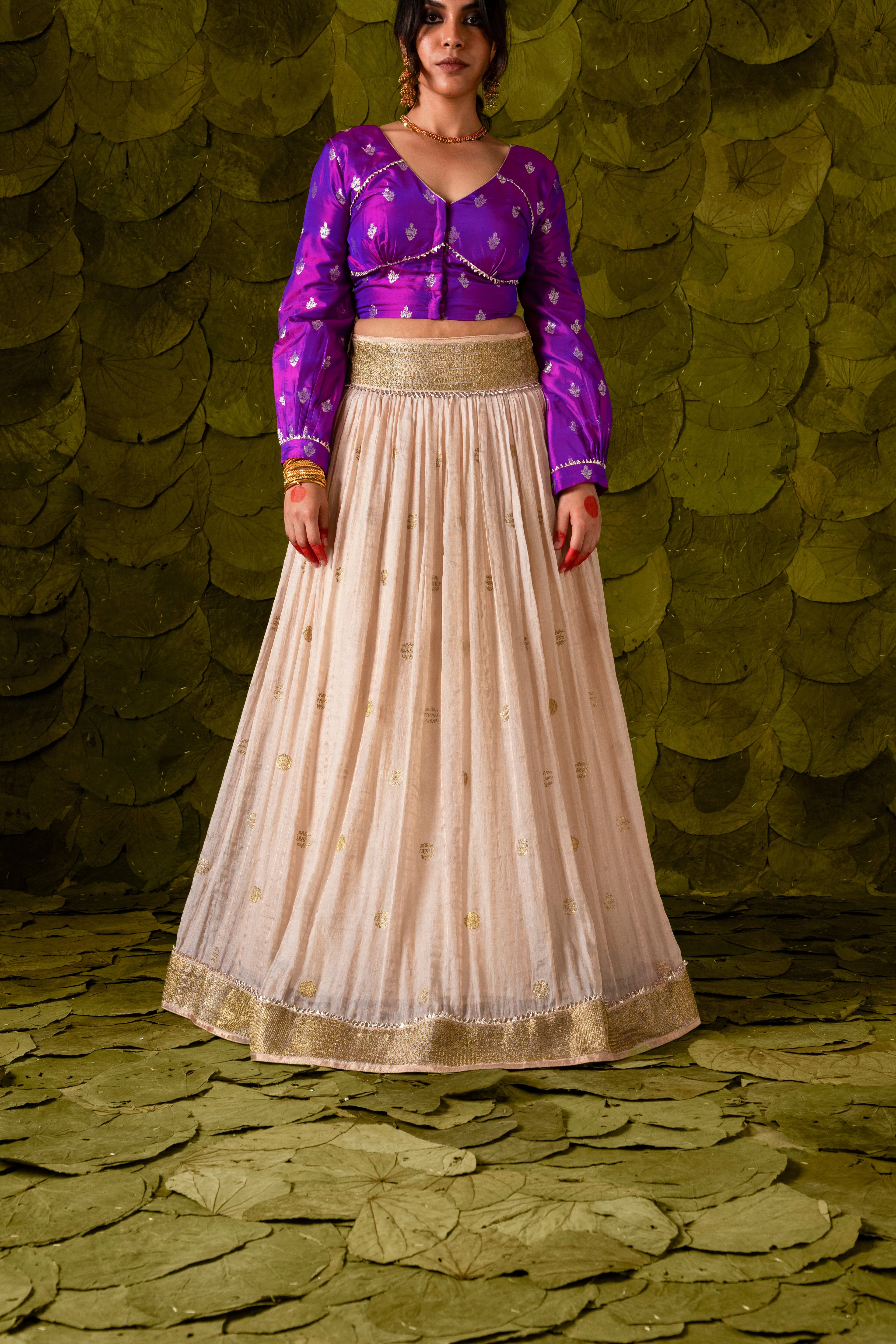 Aṭṭige (ಅತ್ತಿಗೆ) Lehenga in Grape Purple and Rose Dust Off-White