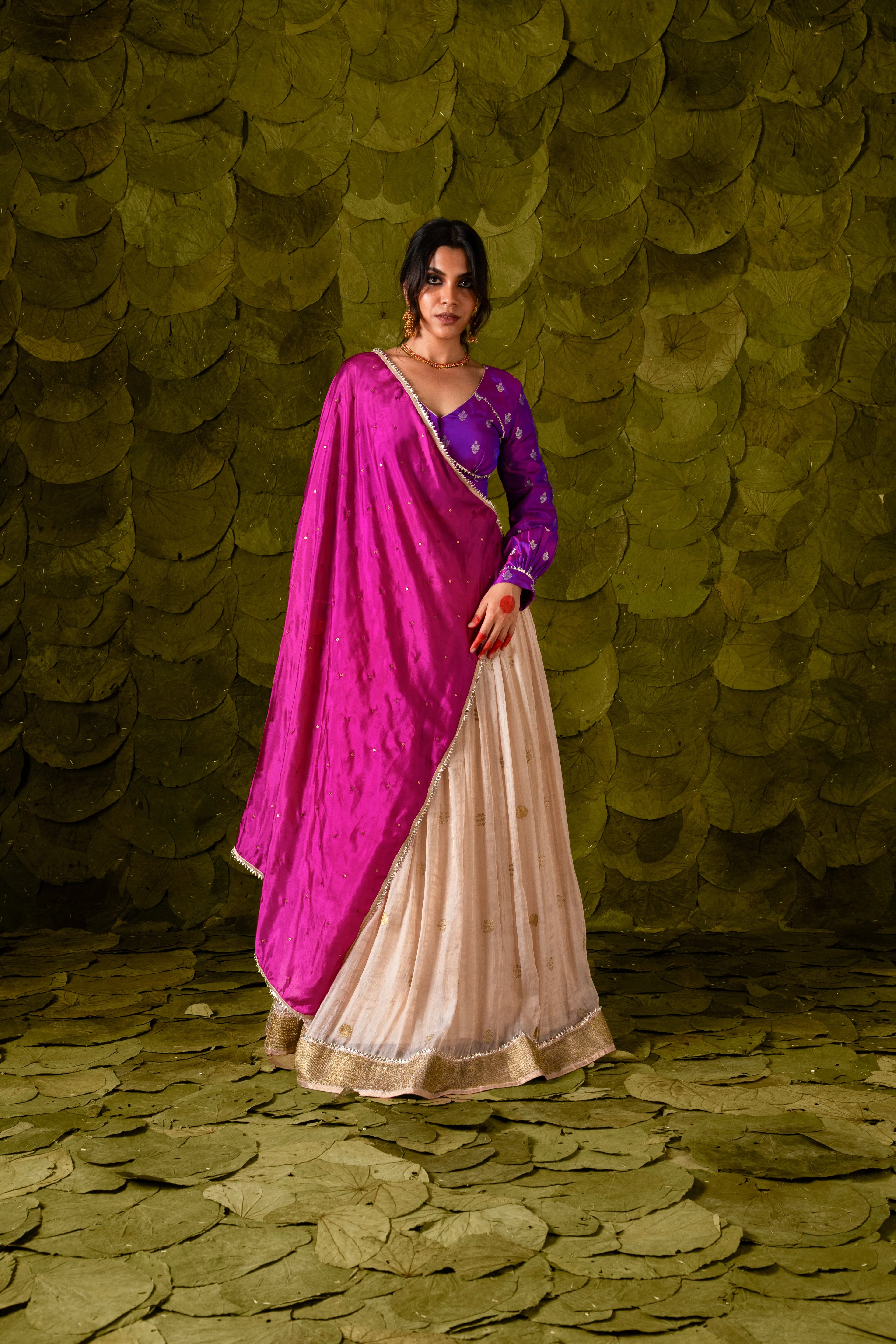 Aṭṭige (ಅತ್ತಿಗೆ) Lehenga in Grape Purple and Rose Dust Off-White