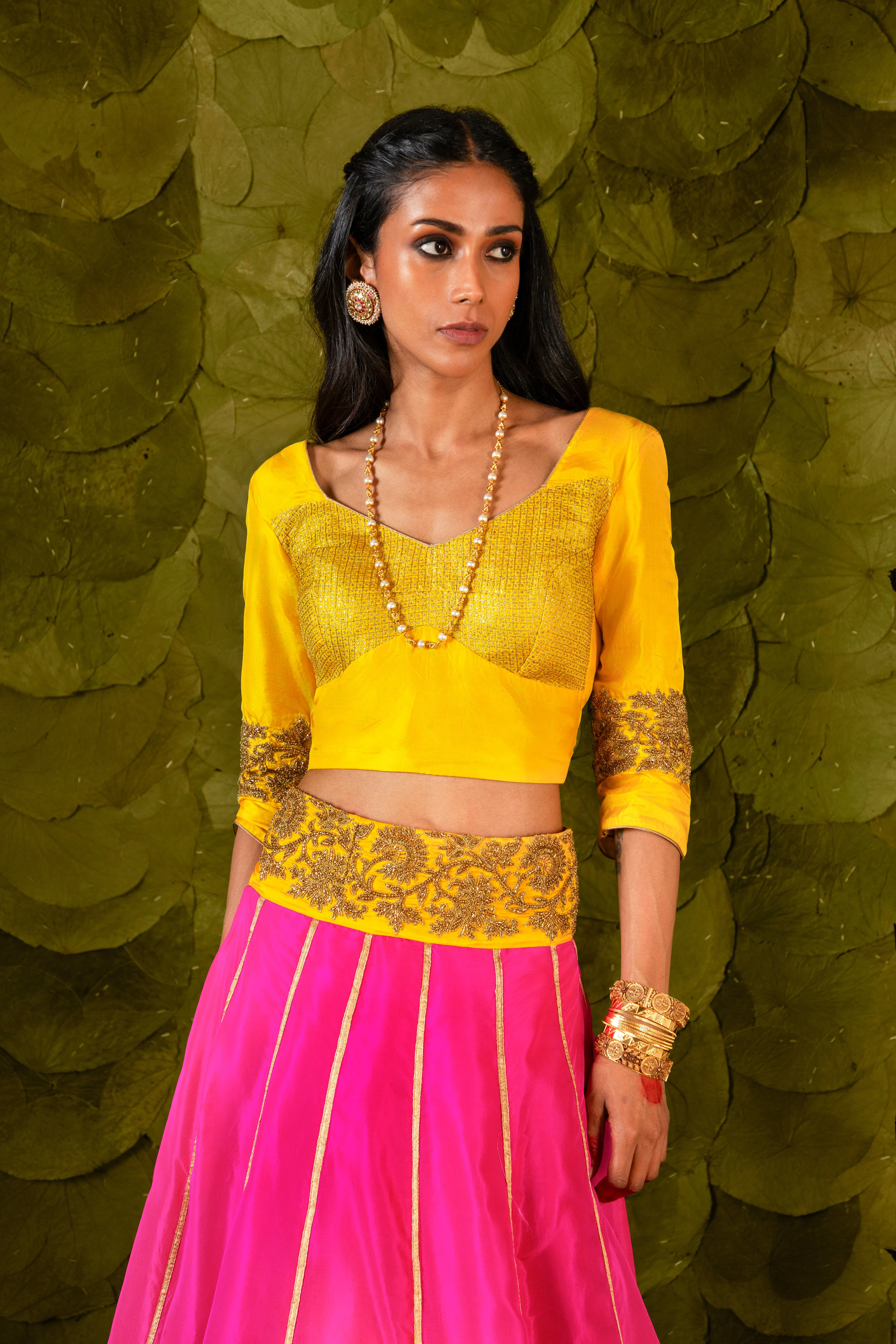 Akka (ಅಕ್ಕ) Lehenga in Dandelion Yellow and Shocking Pink