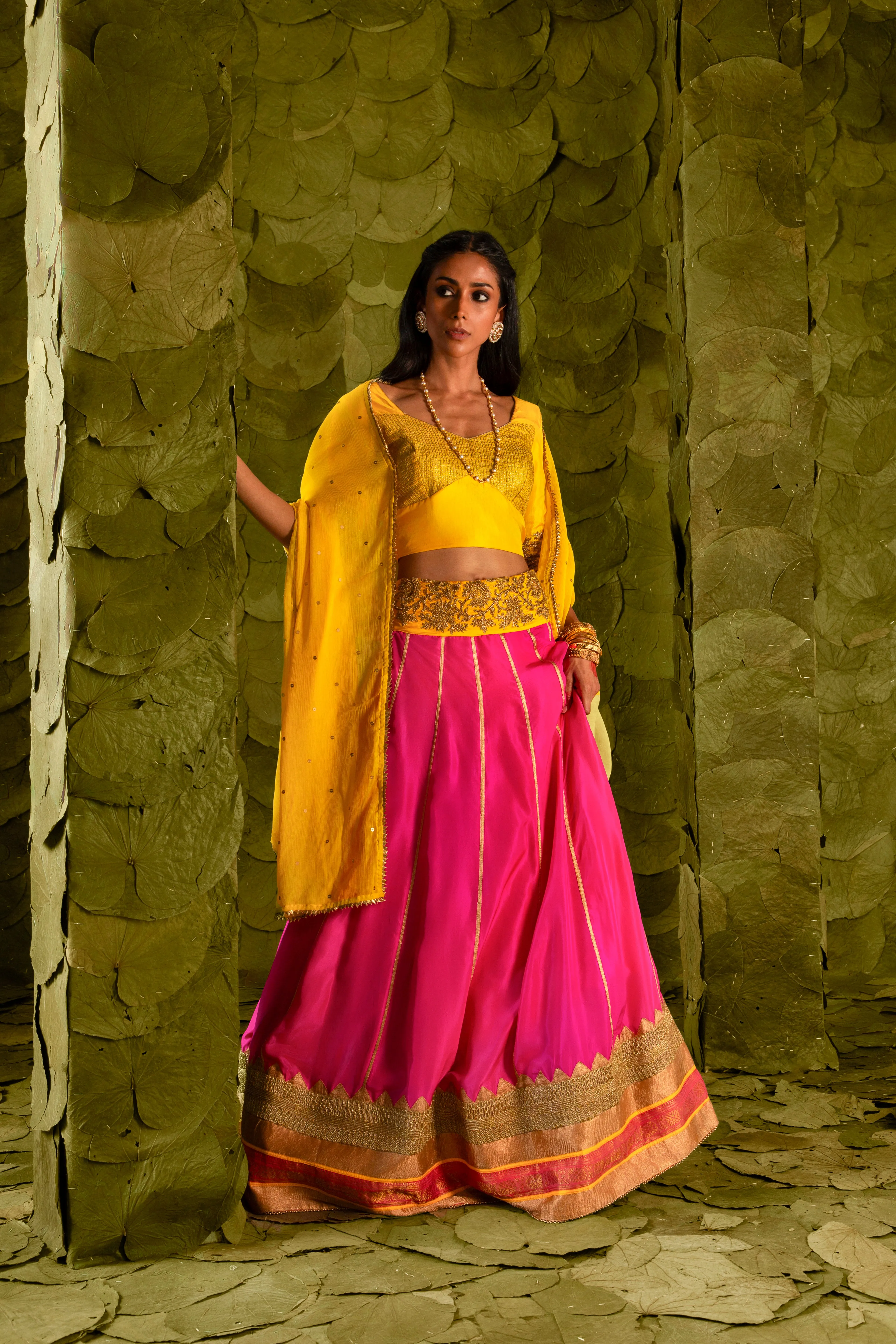 Akka (ಅಕ್ಕ) Lehenga in Dandelion Yellow and Shocking Pink