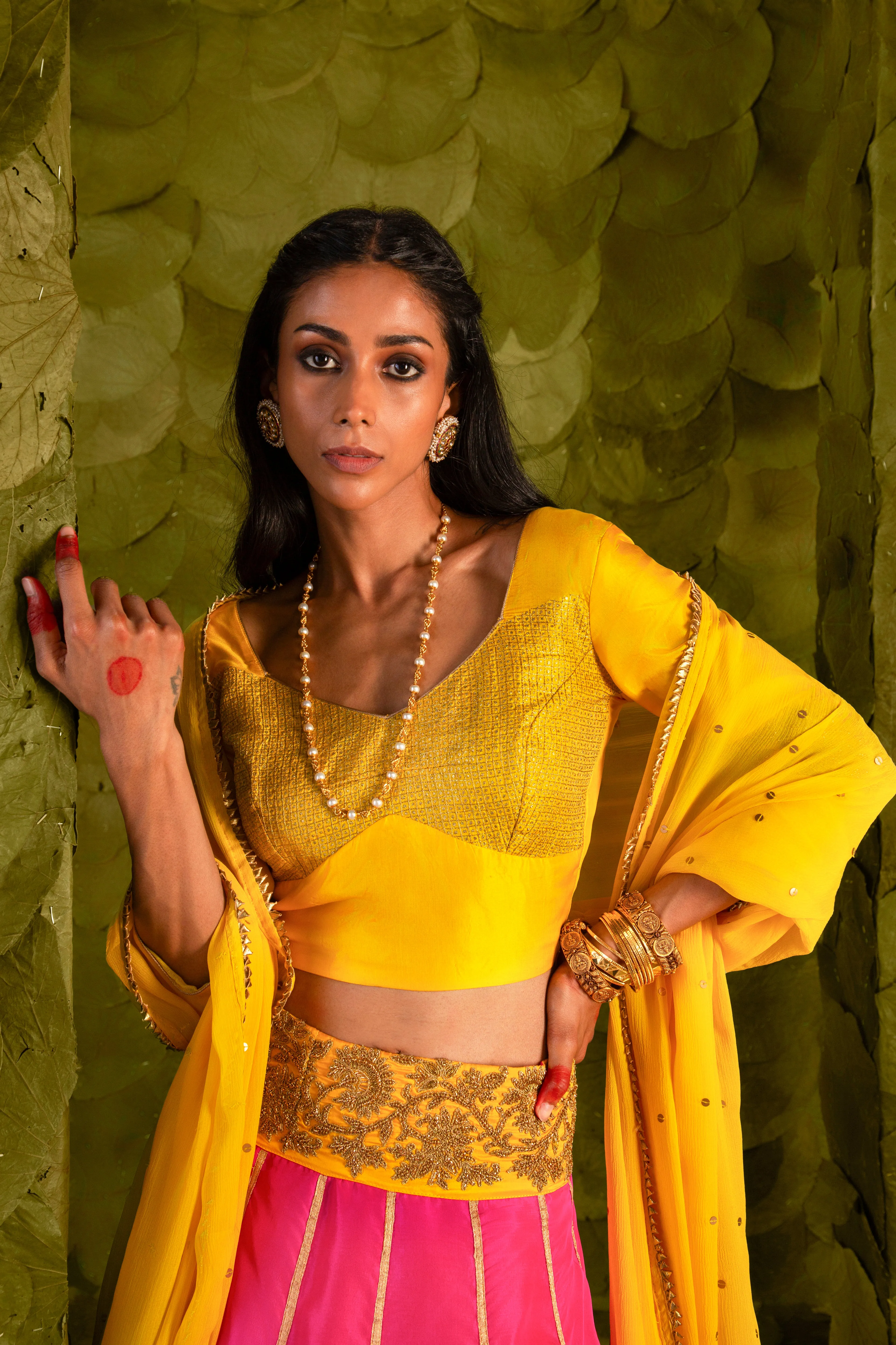 Akka (ಅಕ್ಕ) Lehenga in Dandelion Yellow and Shocking Pink