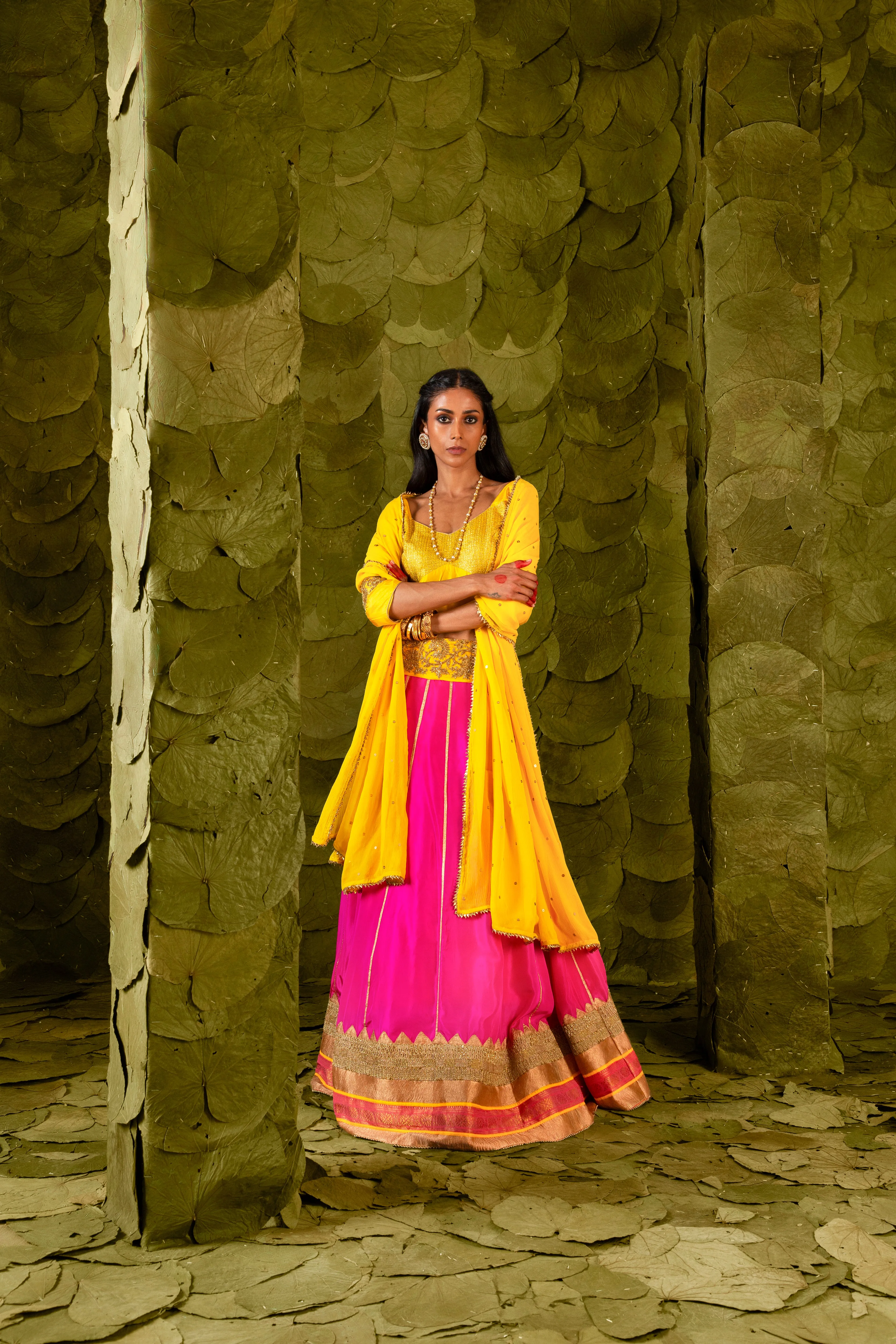 Akka (ಅಕ್ಕ) Lehenga in Dandelion Yellow and Shocking Pink