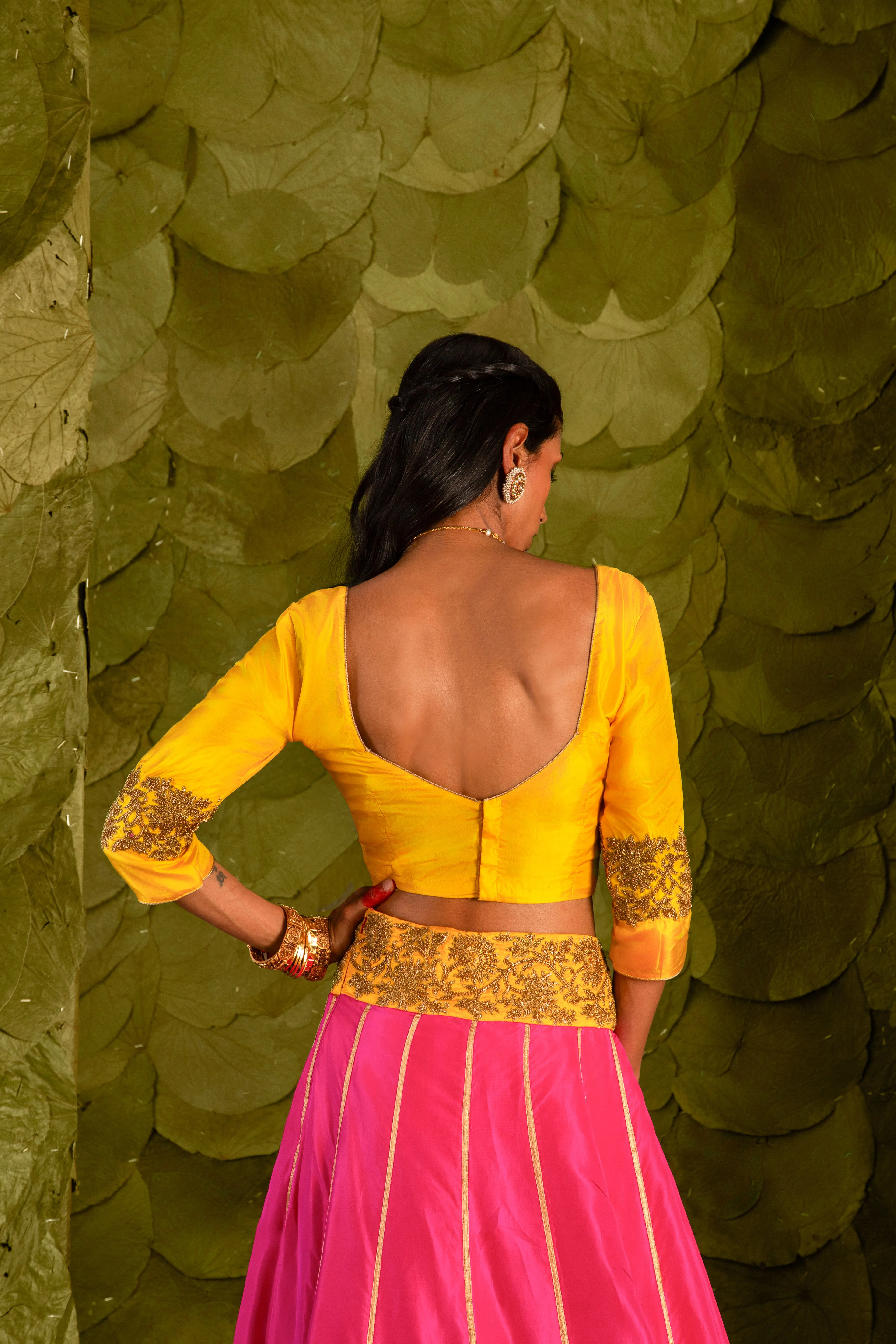 Akka (ಅಕ್ಕ) Lehenga in Dandelion Yellow and Shocking Pink