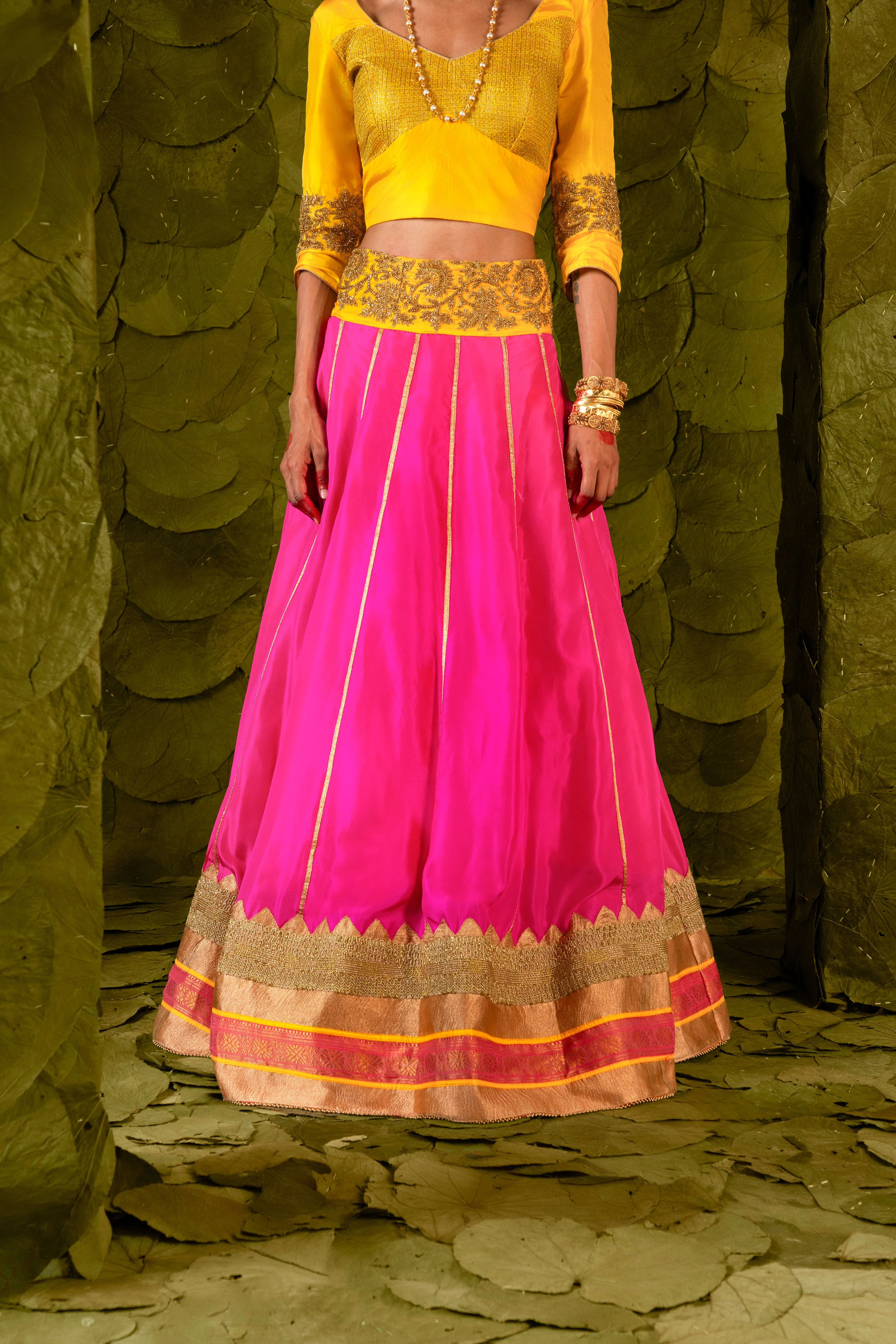 Akka (ಅಕ್ಕ) Lehenga in Dandelion Yellow and Shocking Pink