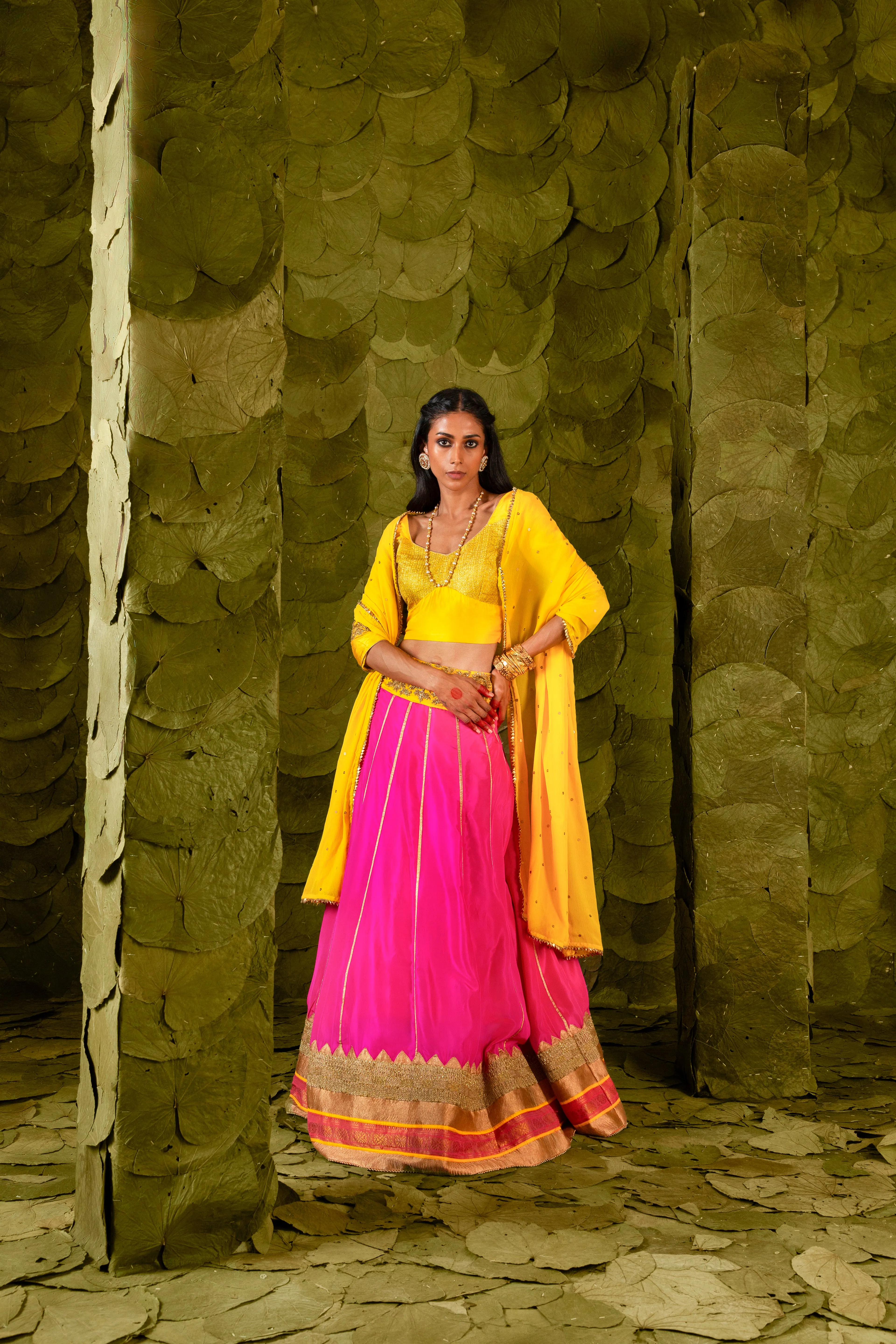 Akka (ಅಕ್ಕ) Lehenga in Dandelion Yellow and Shocking Pink