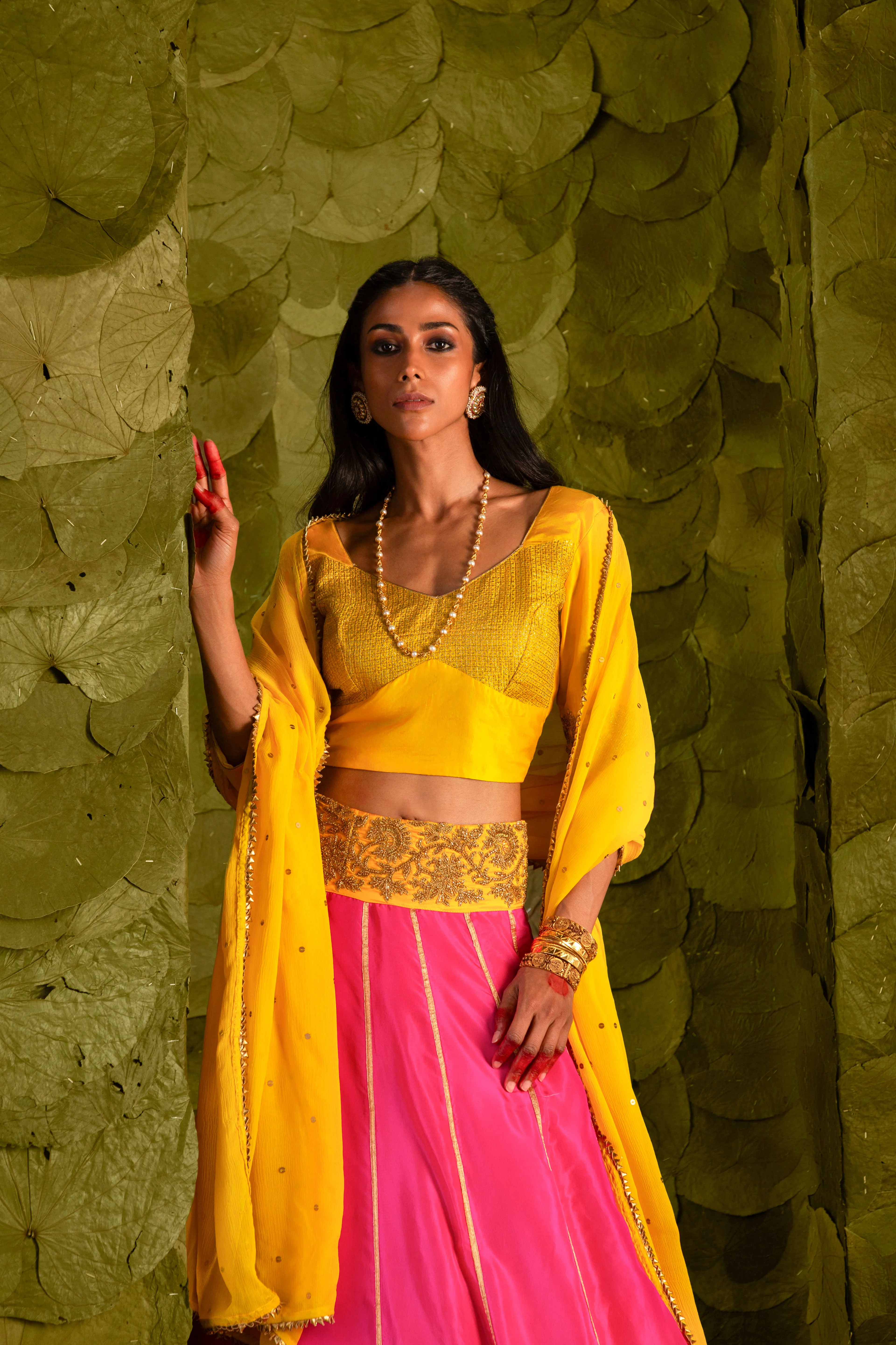 Akka (ಅಕ್ಕ) Lehenga in Dandelion Yellow and Shocking Pink