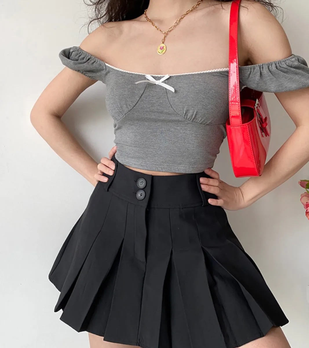 all-match high waist pleated A-line skirt