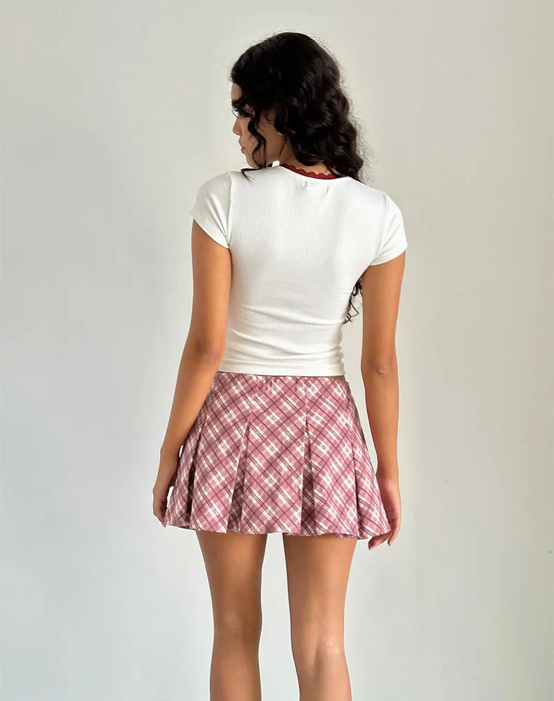 Alula Pleated Mini Skirt in Pink Tartan