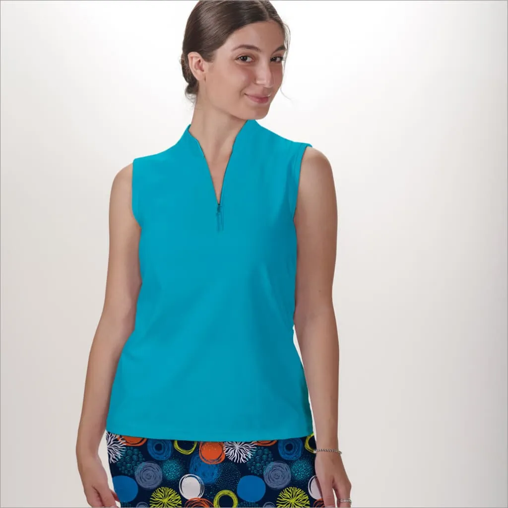 AQUA SLEEVELESS QUARTER ZIP TOP