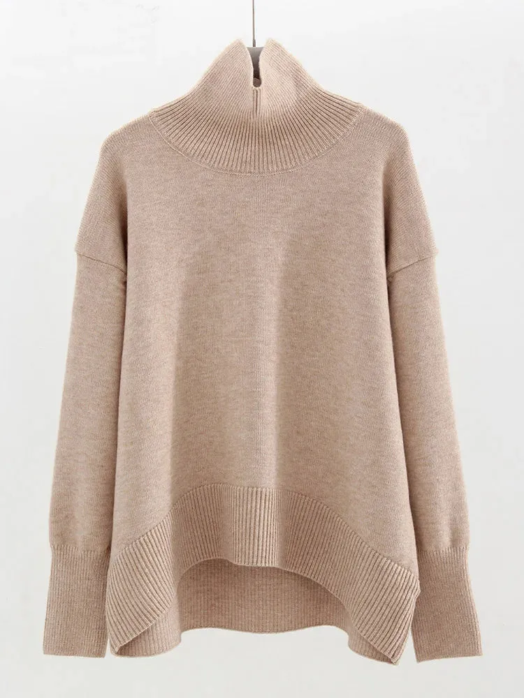 Autumn and Winter Oversized Turtleneck Sweaters - Women's Warm Coffee Pullover Jumper for Christmas