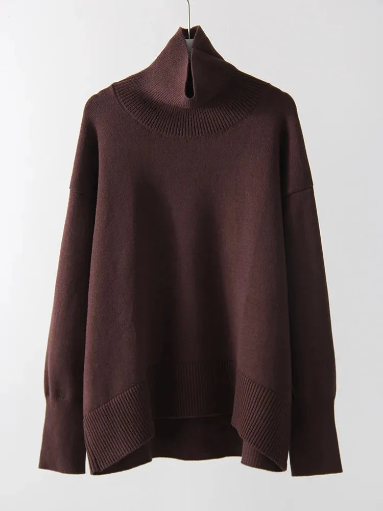 Autumn and Winter Oversized Turtleneck Sweaters - Women's Warm Coffee Pullover Jumper for Christmas