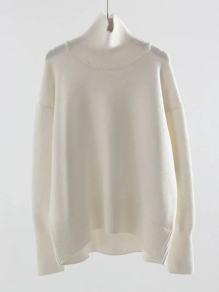 Autumn and Winter Oversized Turtleneck Sweaters - Women's Warm Coffee Pullover Jumper for Christmas