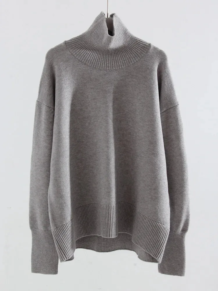 Autumn and Winter Oversized Turtleneck Sweaters - Women's Warm Coffee Pullover Jumper for Christmas