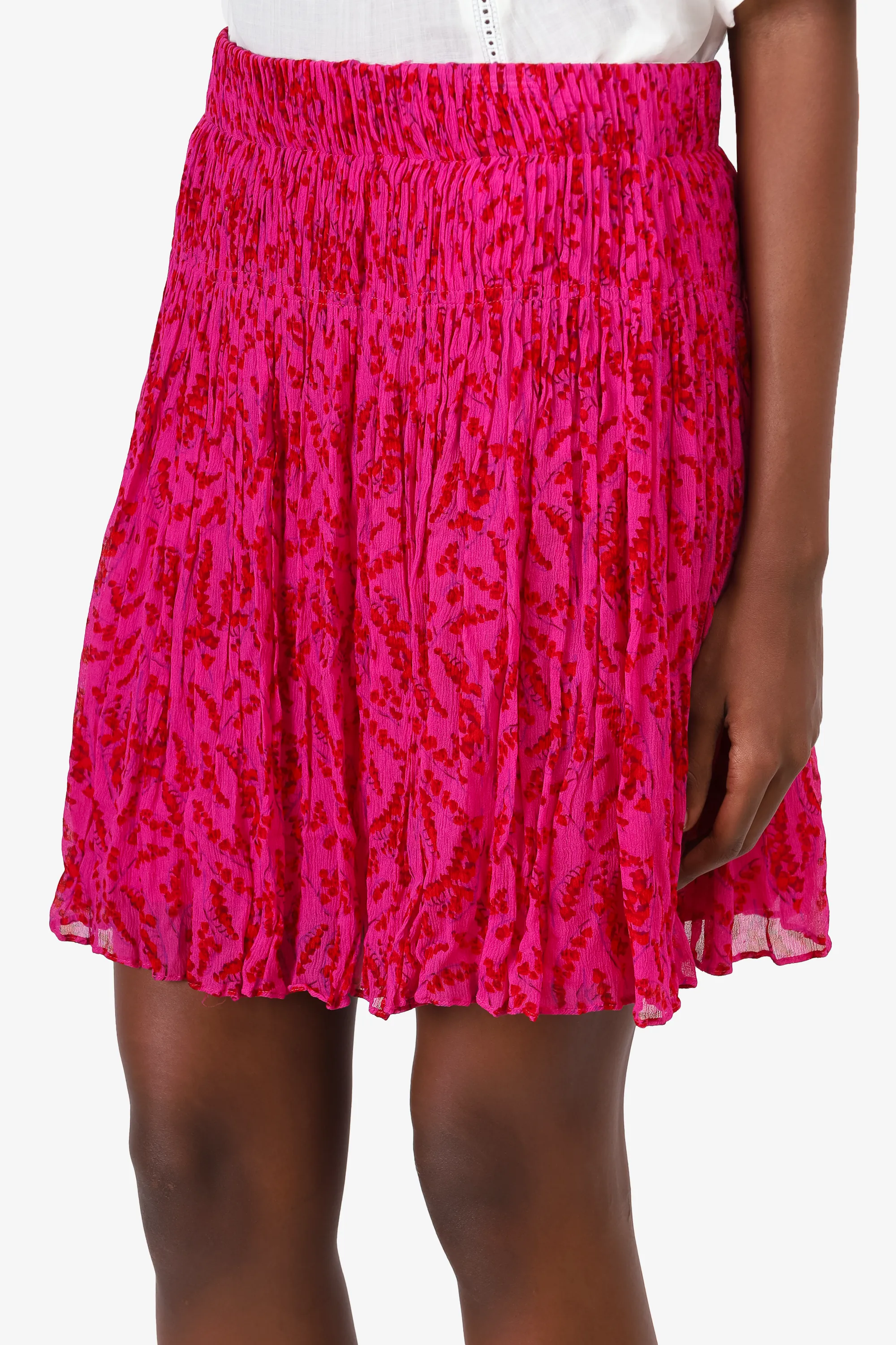 Ba&sh Hot Pink Floral Pleated Mini Skirt Size M