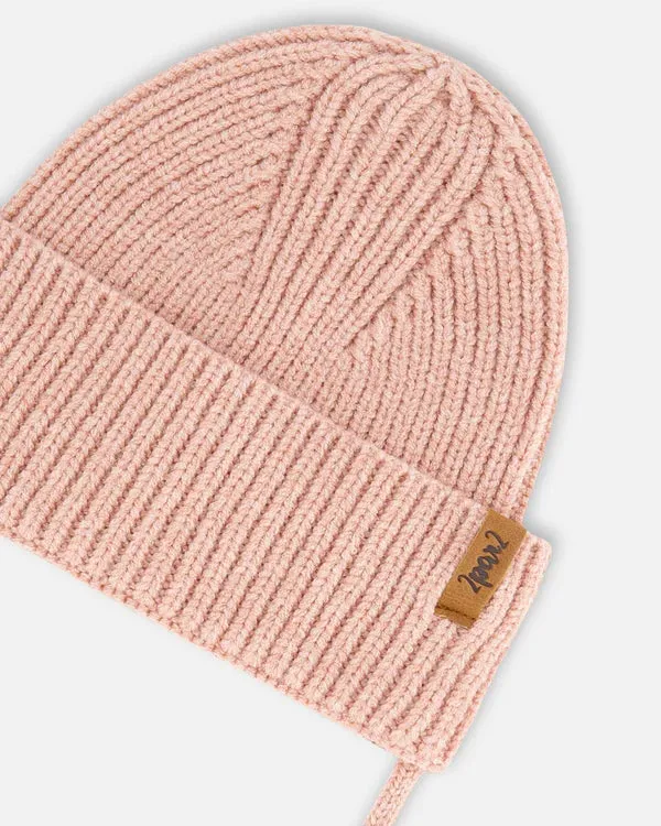 Baby Knit Hat With Strings- Dusty Pink