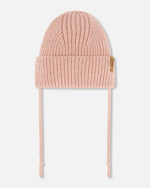 Baby Knit Hat With Strings- Dusty Pink