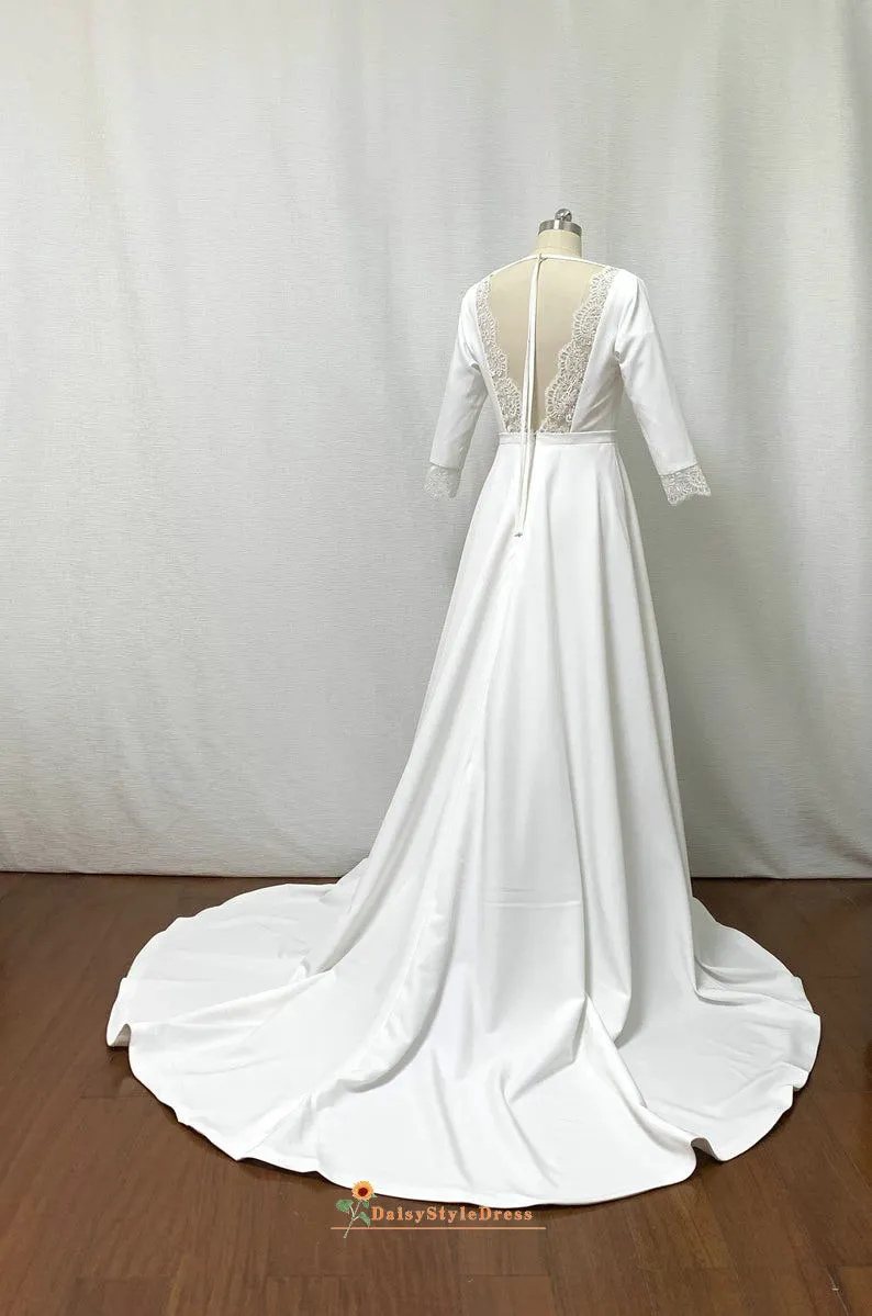 Backless Half Sleeve Wedding Dress