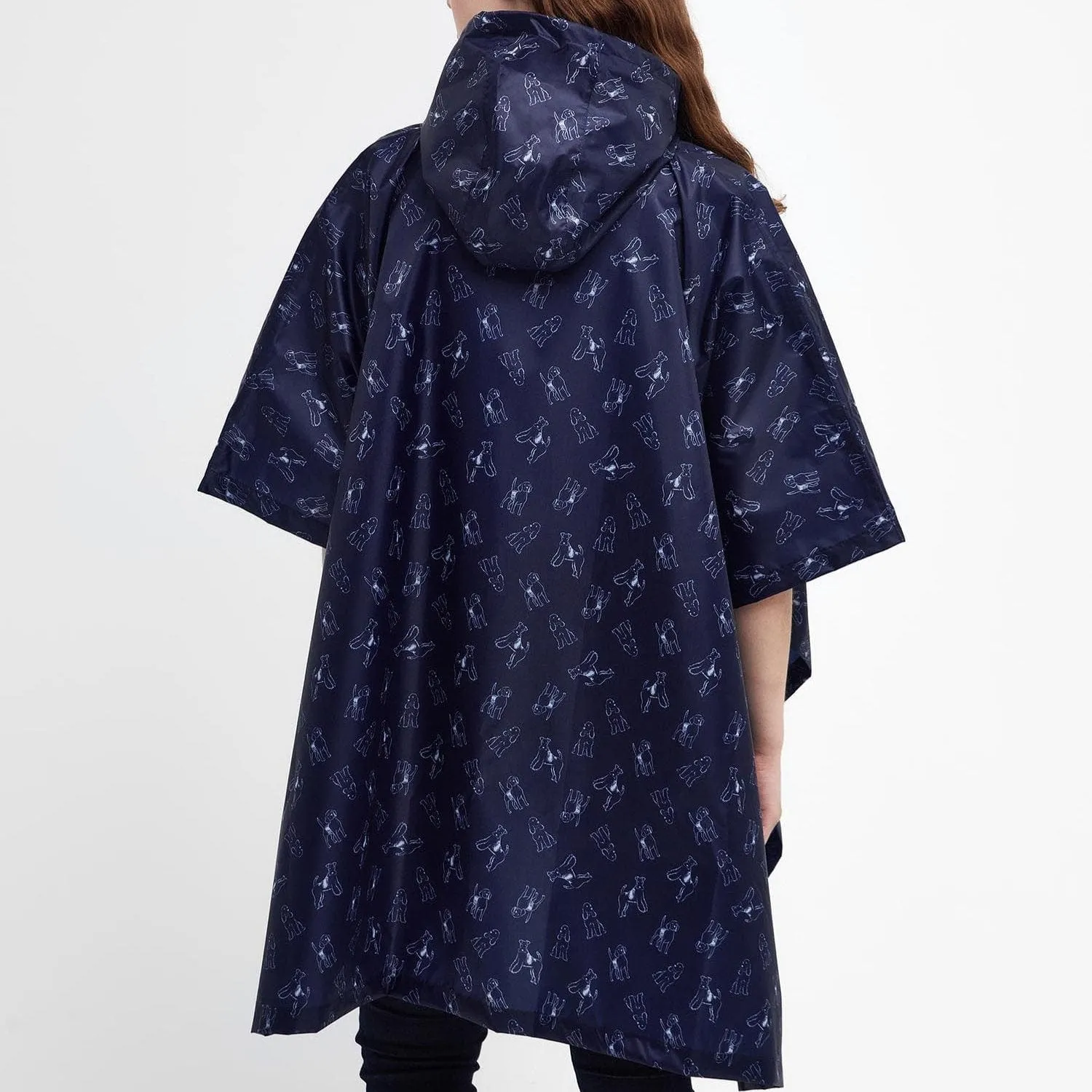 Barbour Packaway Poncho Dog Print In Navy