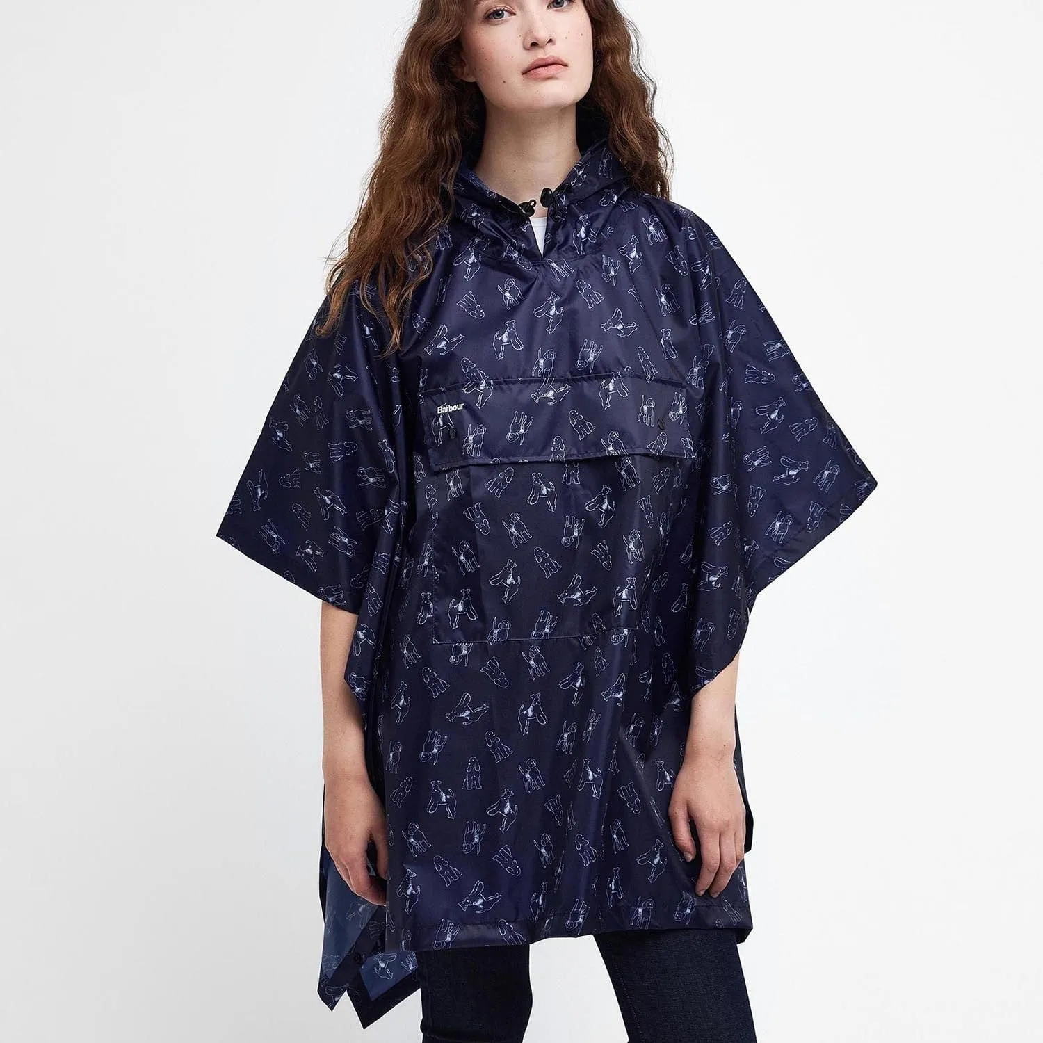 Barbour Packaway Poncho Dog Print In Navy