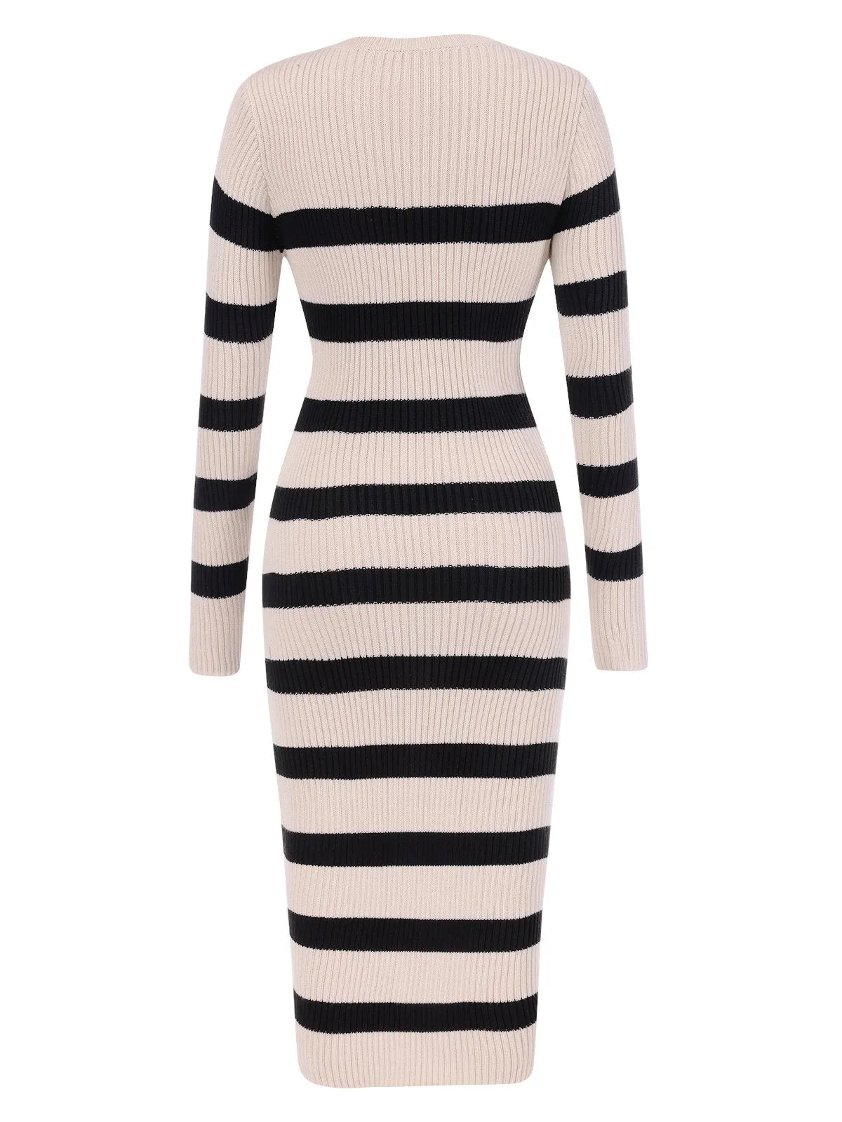 Beige 1960s Stripe Knit Bodycon Dress