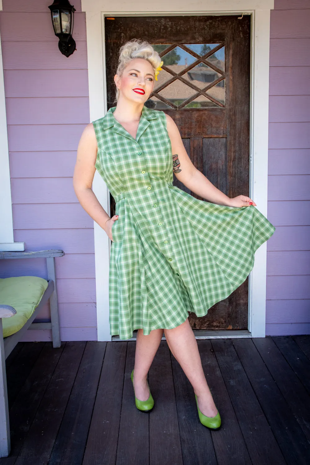 Betty Lou Dress - Green Tonal Plaid