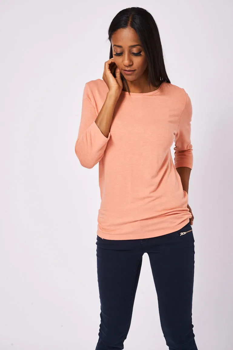 BIK BOK Half Sleeve Top With Back Zip In Peach