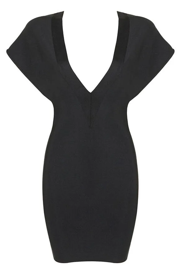 Black Deep V-Neck Bodycon Stretchy Mini Dress