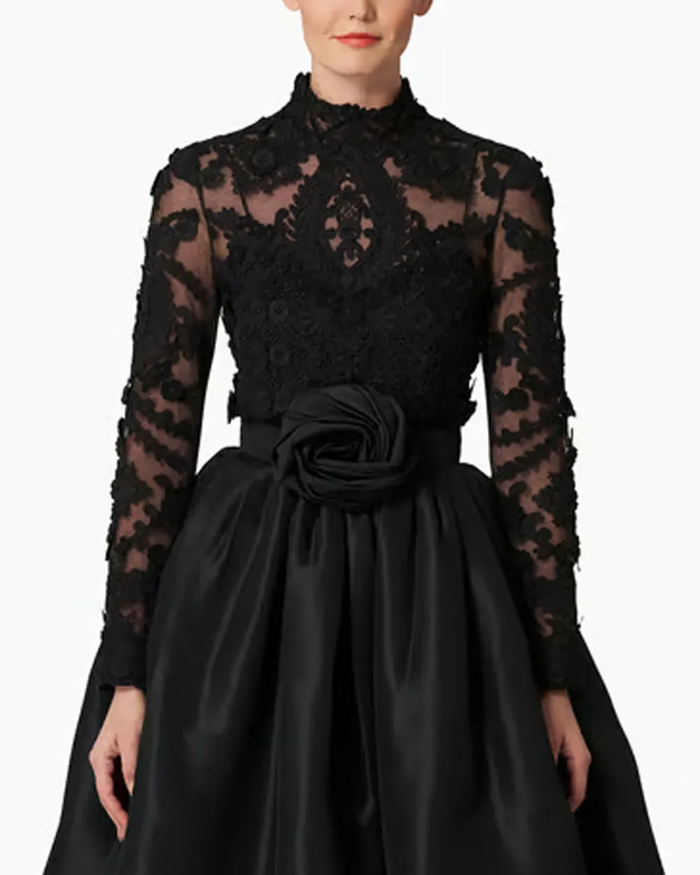 Black Embroidered Tulle Turtleneck