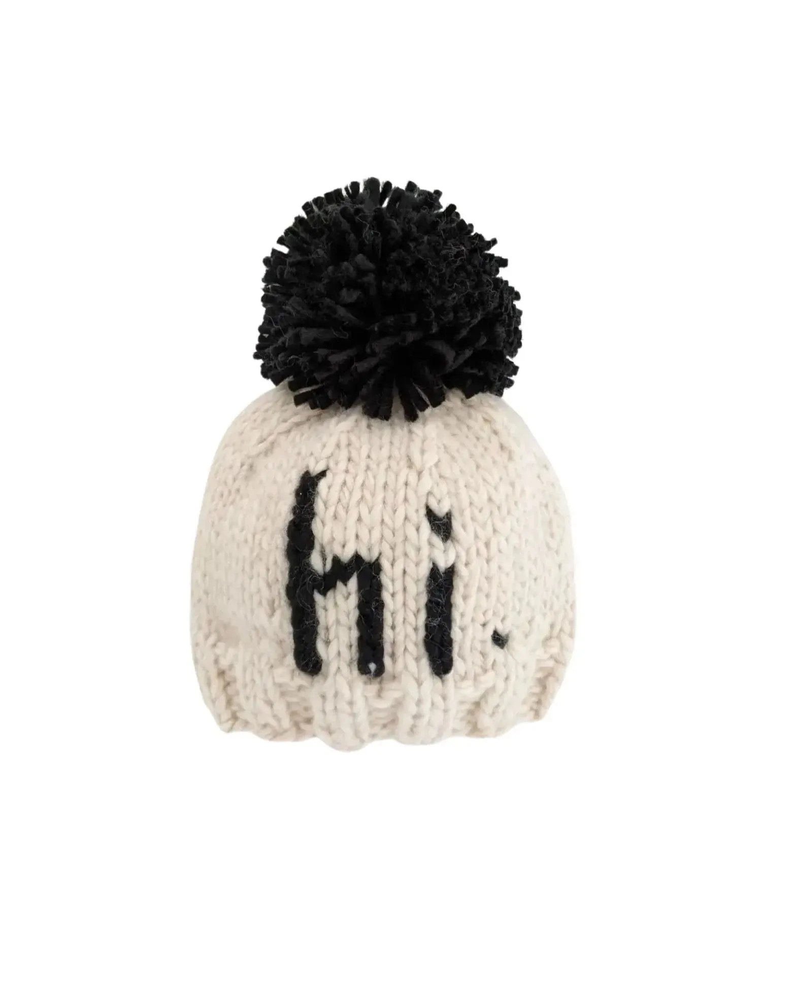 Black "hi." Knit Beanie Hat