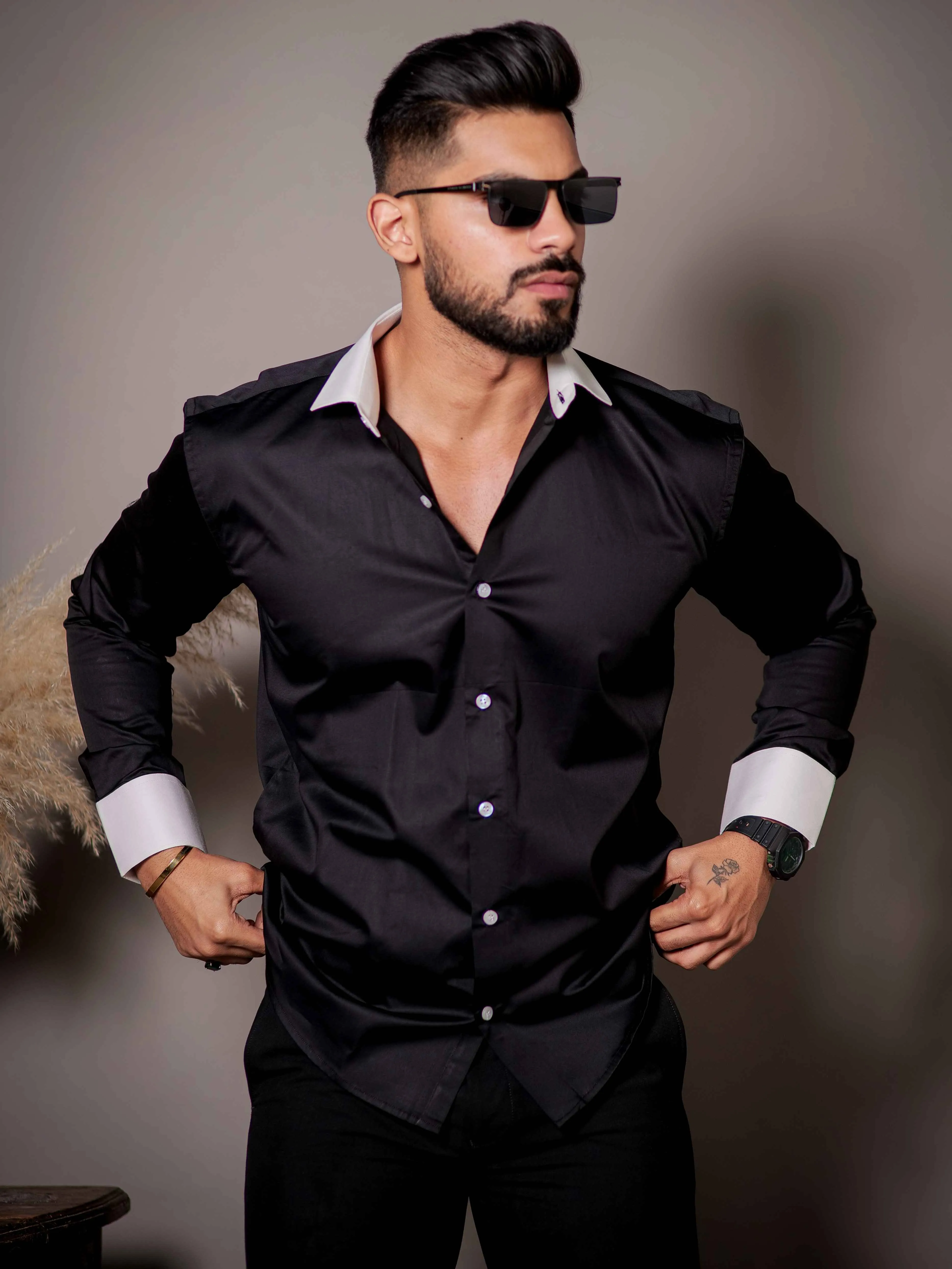 Black Satin Cotton Premium Shirt