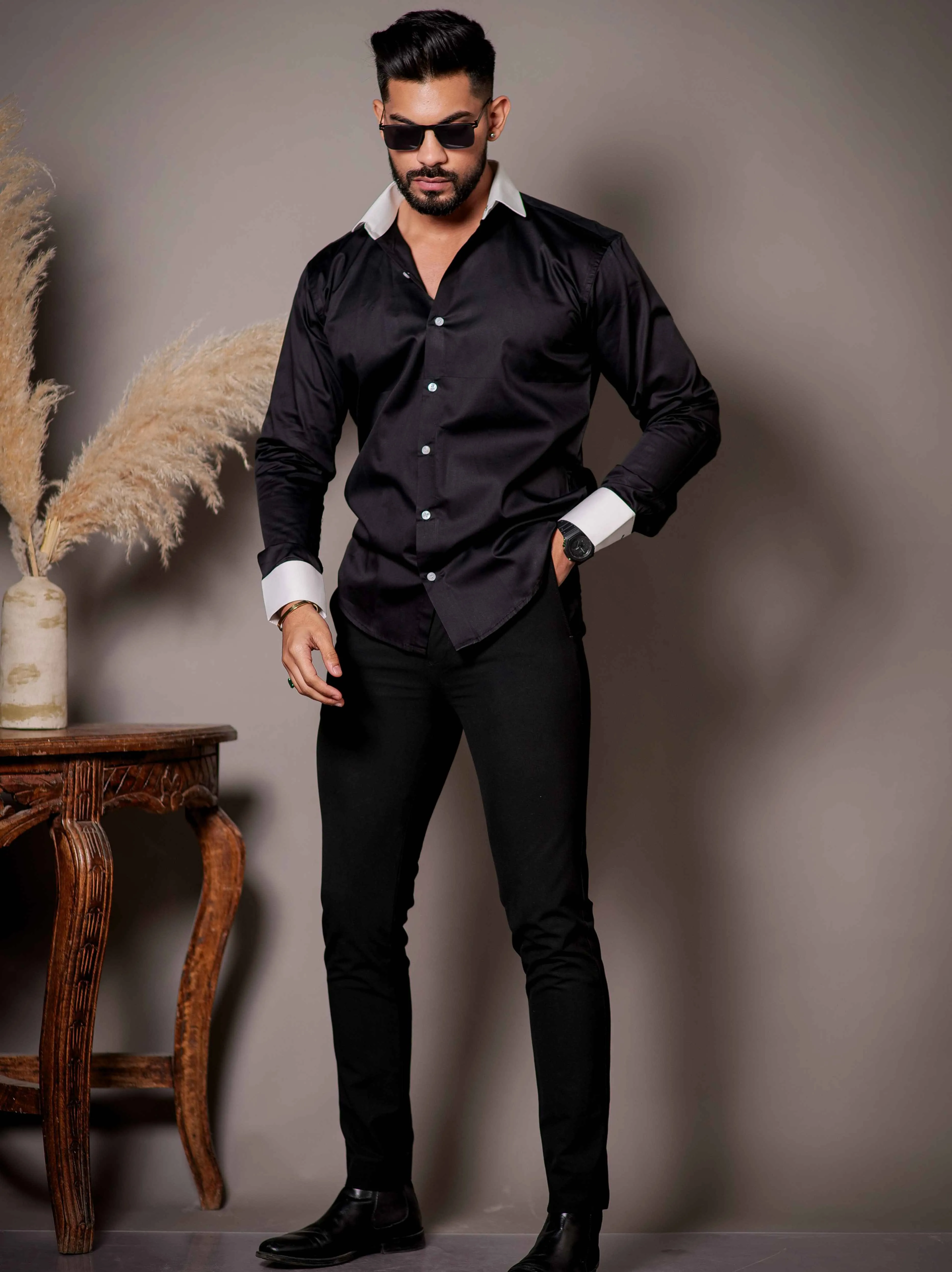 Black Satin Cotton Premium Shirt